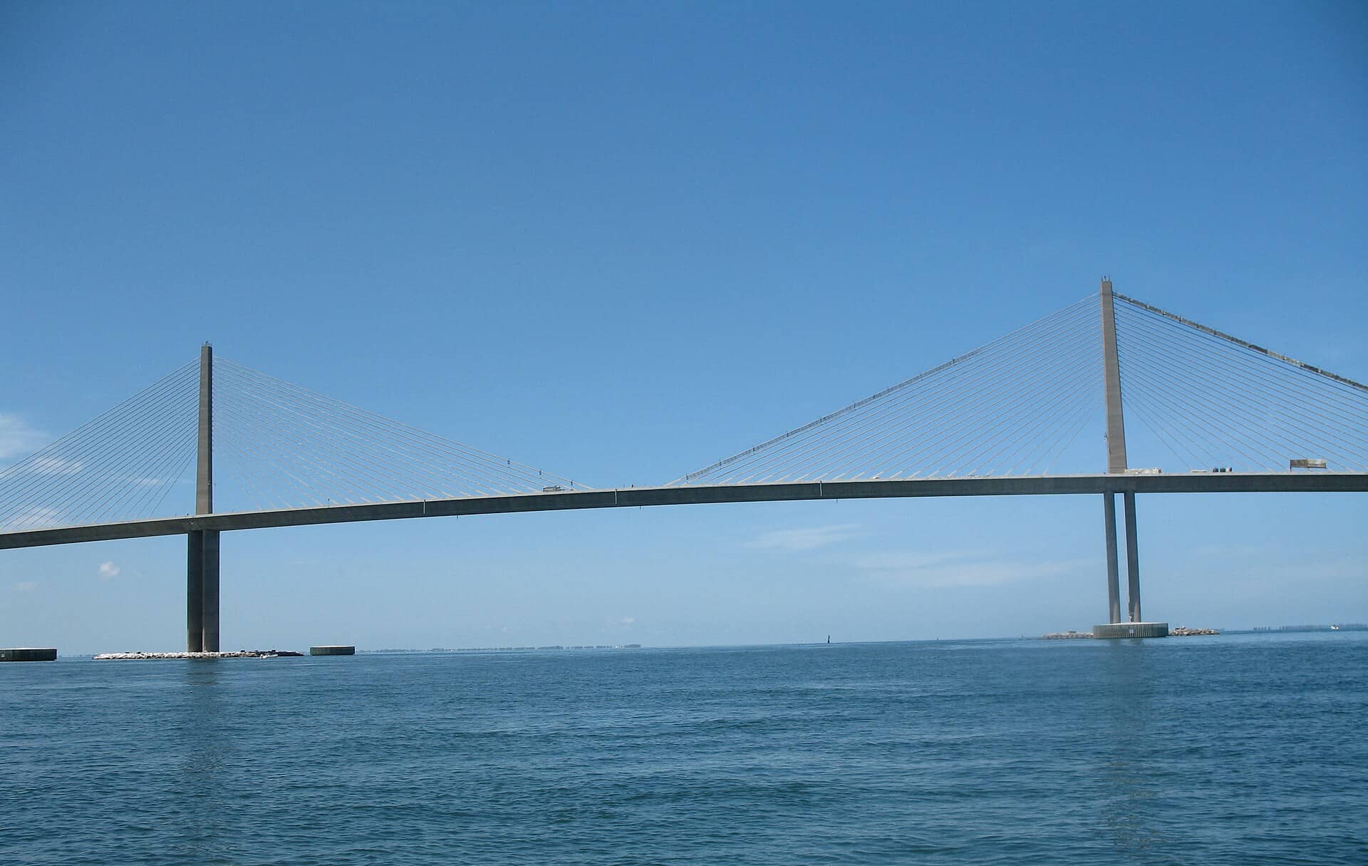 Sunshine Skyway Bridge spanning Tampa Bay, Florida over blue water.